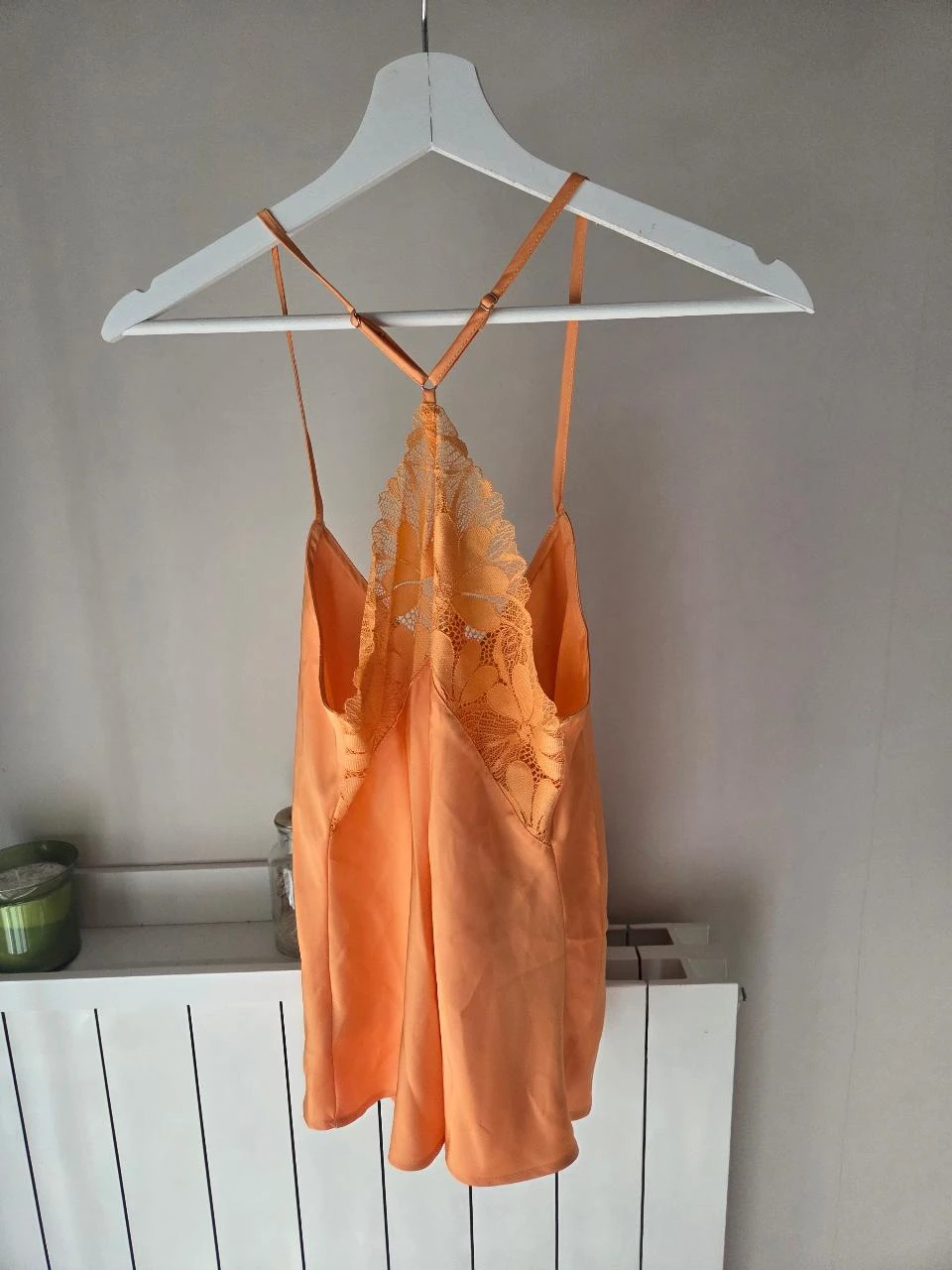 Top caraco de lencería ETAM naranja coral satinado • Encaje en la espalda Talla XS • Nuevo – photo 4